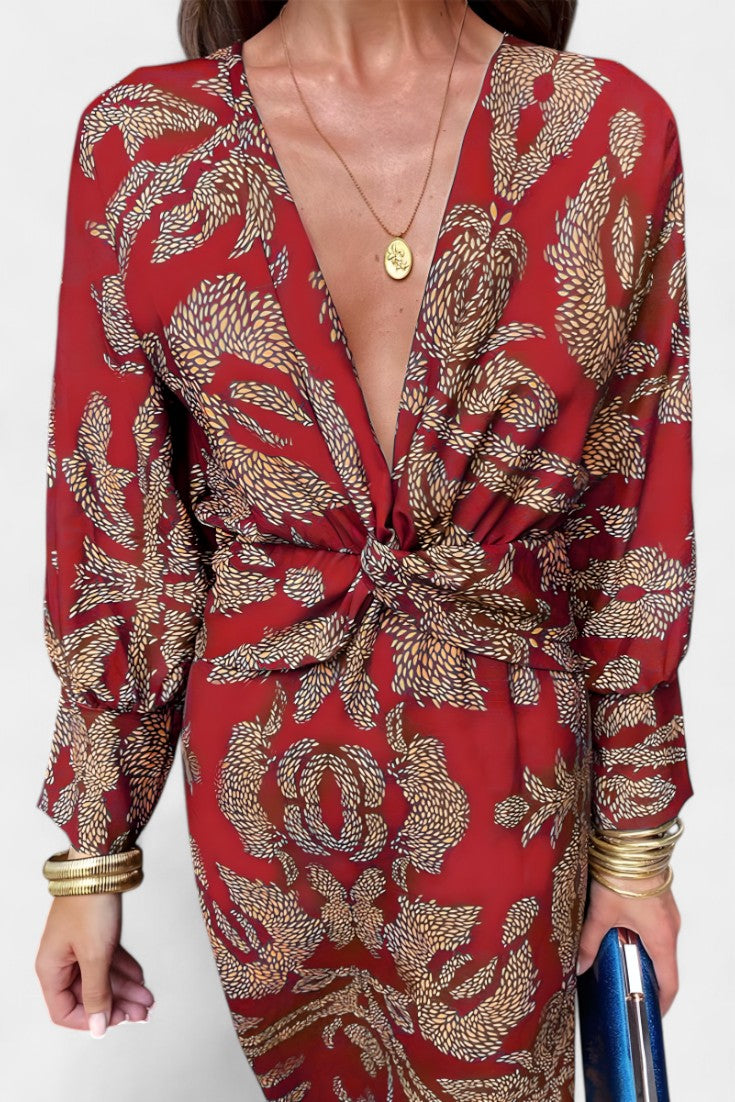 Elara Robe Maxi avec Décolleté en V et Nœud Frontal