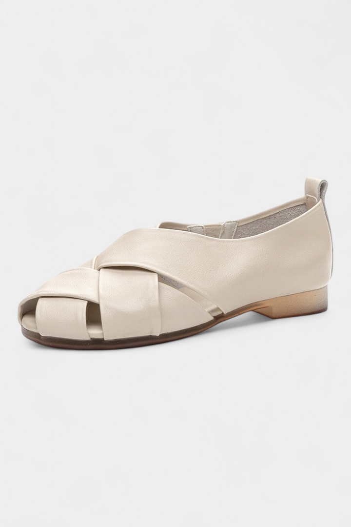 Nayra Chaussures Plates Ouvertes en Cuir Noir avec Détail Croisé