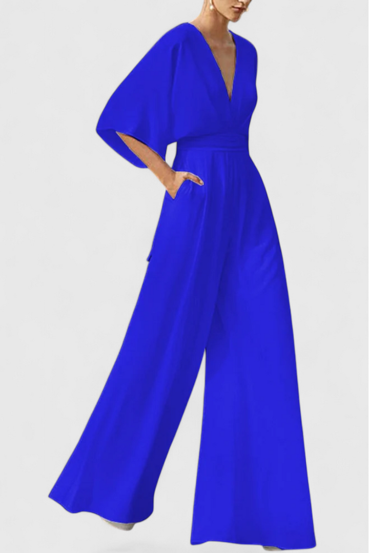 Isaura Mono Long Élégant avec Pantalon Large et Décolleté en V