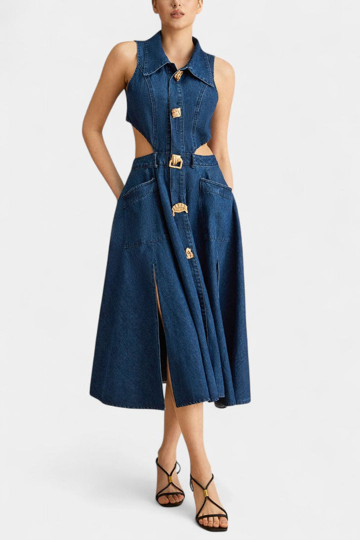 Alia Robe en Jean Sans Manches avec Coupe Moderne