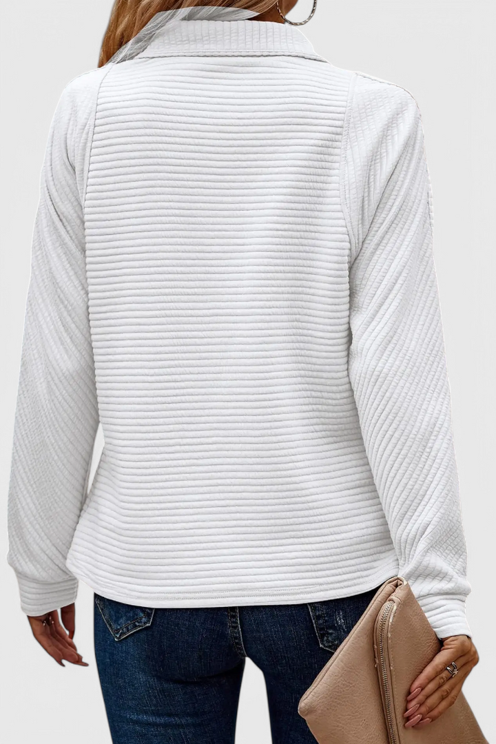 Pull Helene à Col en V avec Fermeture Éclair et Manches Longues