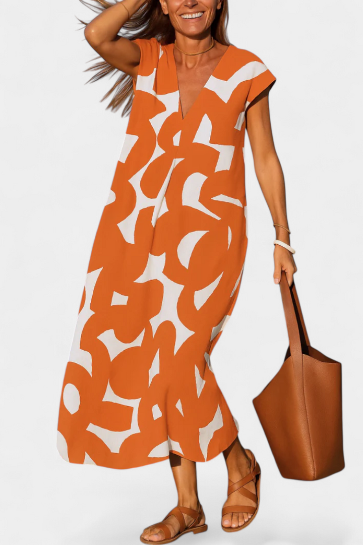Robe Asela Casual avec Décolleté en V et Imprimé Mixi