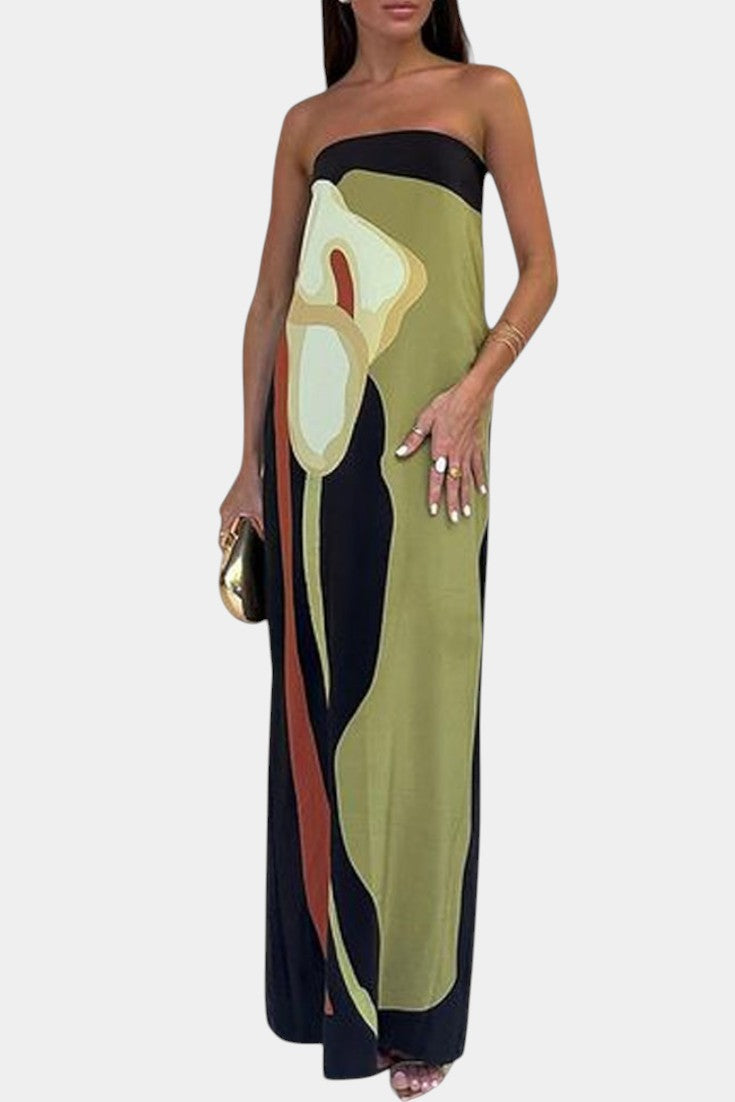 Robe Laura Sans Bretelles avec Imprimé Floral