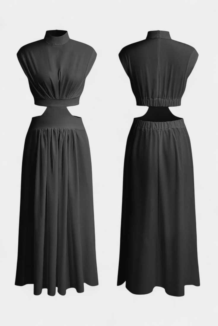 Jocelyn Ensemble Long Minimaliste avec Col Haut et Fente Latérale