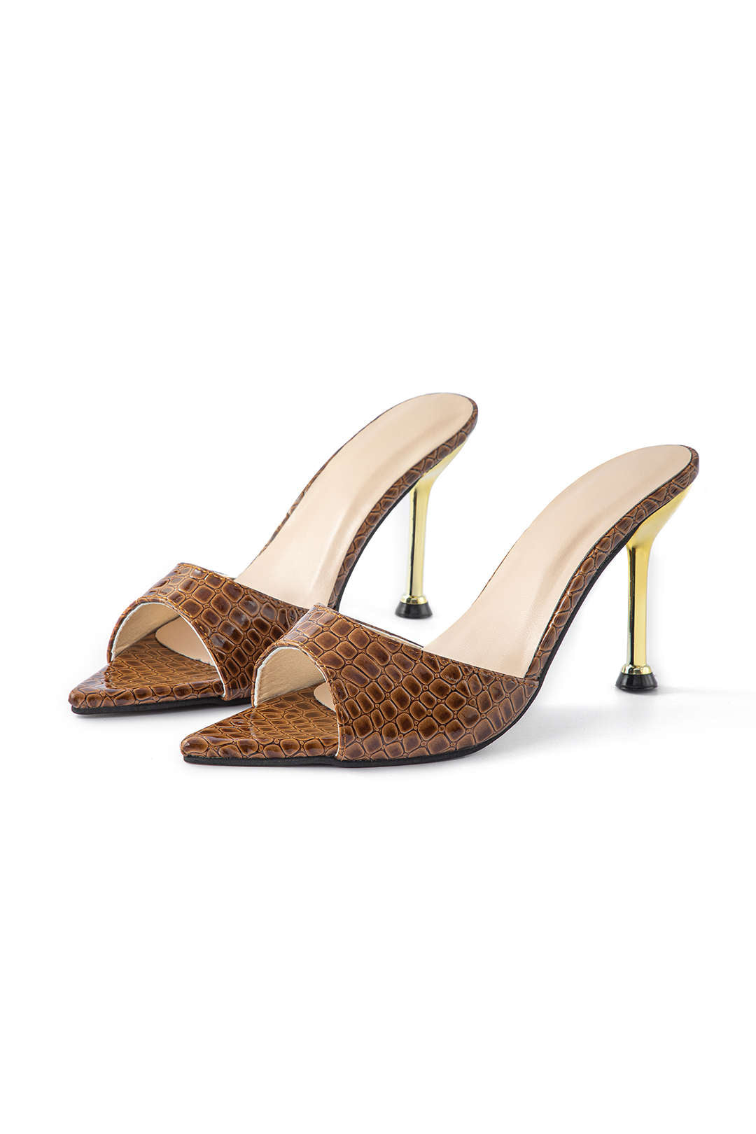 Sandales à talons hauts avec bout ouvert et sans bride à la cheville