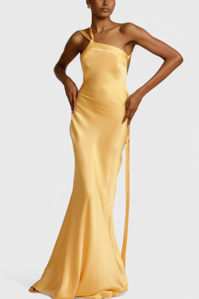 Robe Maxi Lucra avec Bretelles Diagonales et Dos Nu