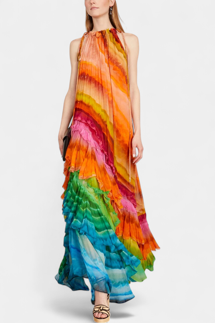 Robe Tori avec Volants et Imprimé Multicolore