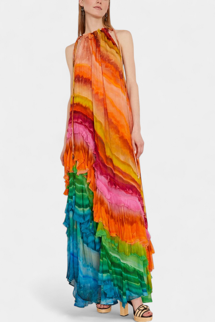 Robe Tori avec Volants et Imprimé Multicolore