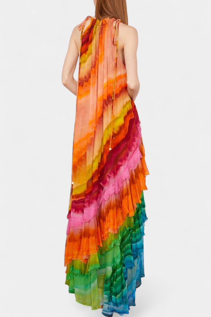 Robe Tori avec Volants et Imprimé Multicolore