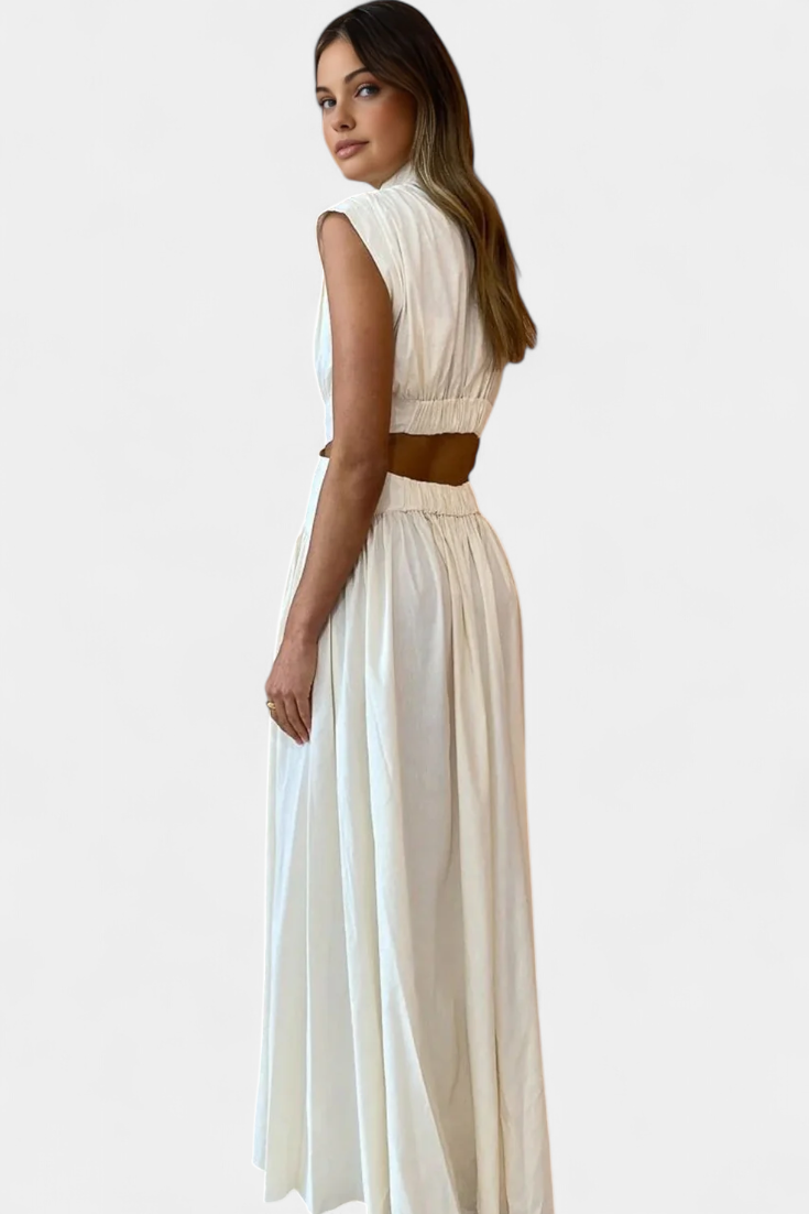 Jocelyn Ensemble Long Minimaliste avec Col Haut et Fente Latérale