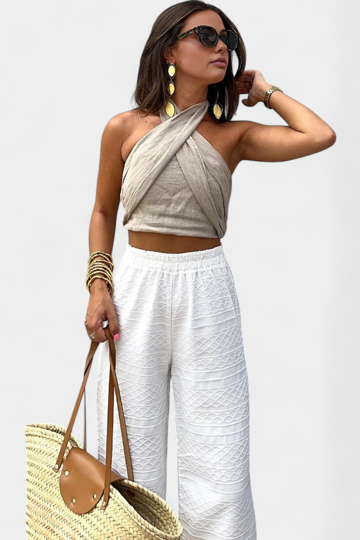 Haut Lena Croisé Sans Dos avec Nœud et Style Halter