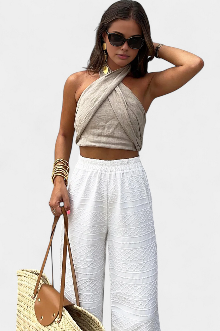 Haut Lena Croisé Sans Dos avec Nœud et Style Halter