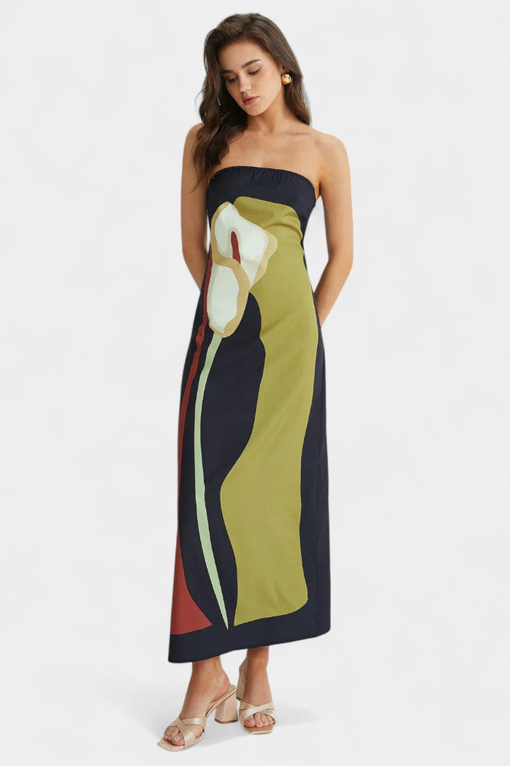 Robe Laura Sans Bretelles avec Imprimé Floral
