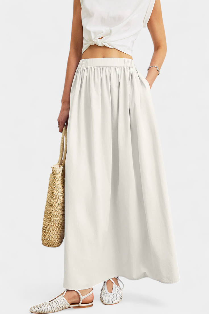 Jupe Yora A-Line en Coton avec Taille Élastique et Poches