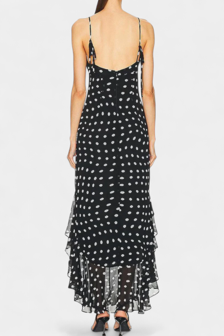 Estefanía Robe en Gaze avec Volants et Pois en Noir et Crème