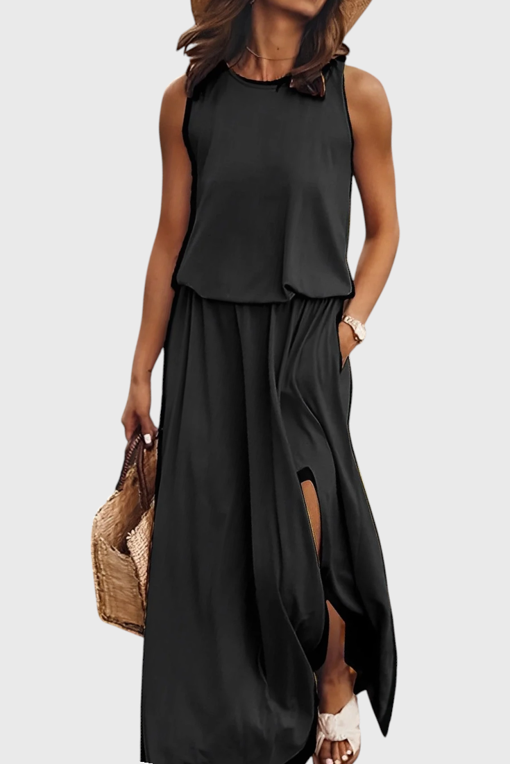 Robe Dianne Sans Manches avec Fente Latérale et Silhouette Ample