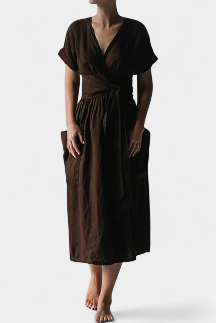 Robe Cressida en Coton avec Décolleté en V et Taille Ajustable