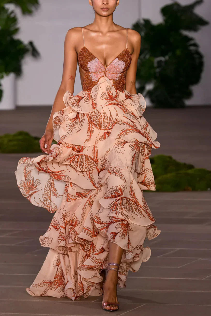 Robe Juliette avec Volants et Décolleté Bijou
