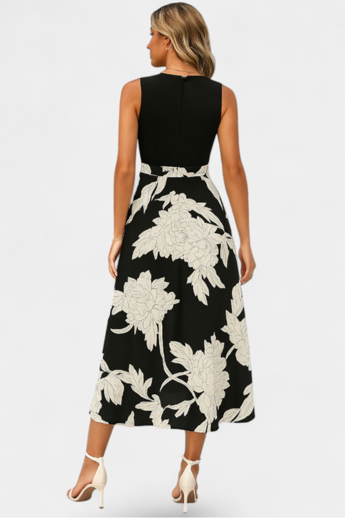 Robe Raquel avec Top en Tricot et Jupe Florale avec Fente