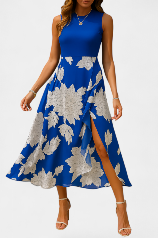Robe Raquel avec Top en Tricot et Jupe Florale avec Fente