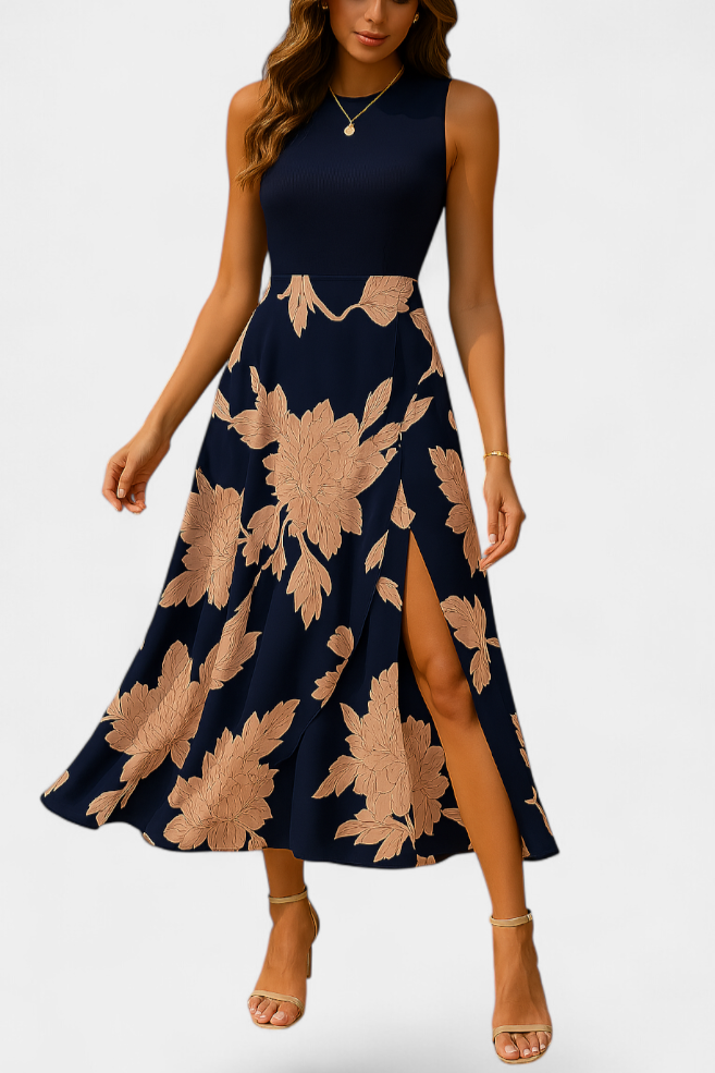 Robe Raquel avec Top en Tricot et Jupe Florale avec Fente