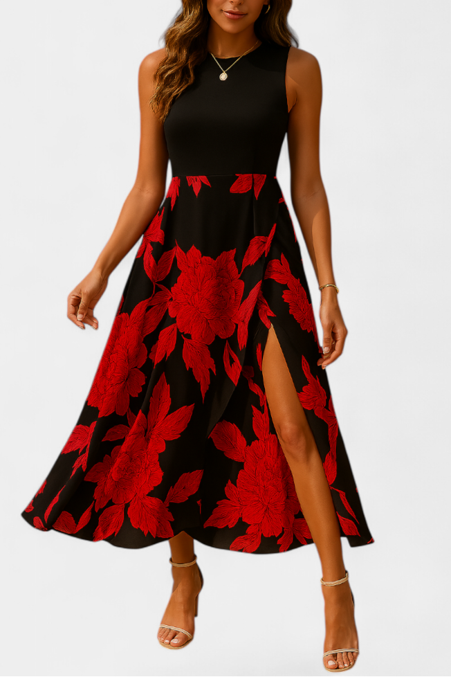 Robe Raquel avec Top en Tricot et Jupe Florale avec Fente
