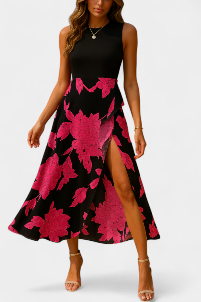 Robe Raquel avec Top en Tricot et Jupe Florale avec Fente