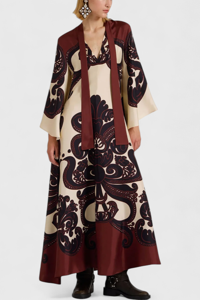 Robe Longue Maritza avec Col Haut et Imprimé de Grenadille