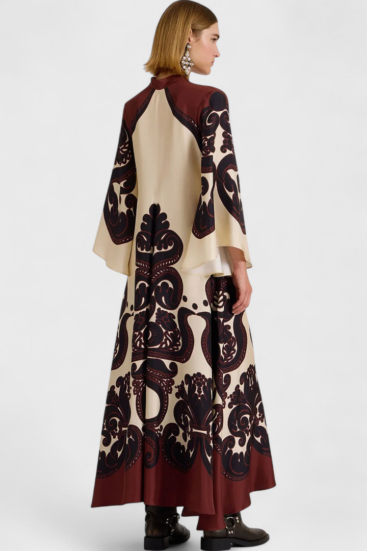 Robe Longue Maritza avec Col Haut et Imprimé de Grenadille