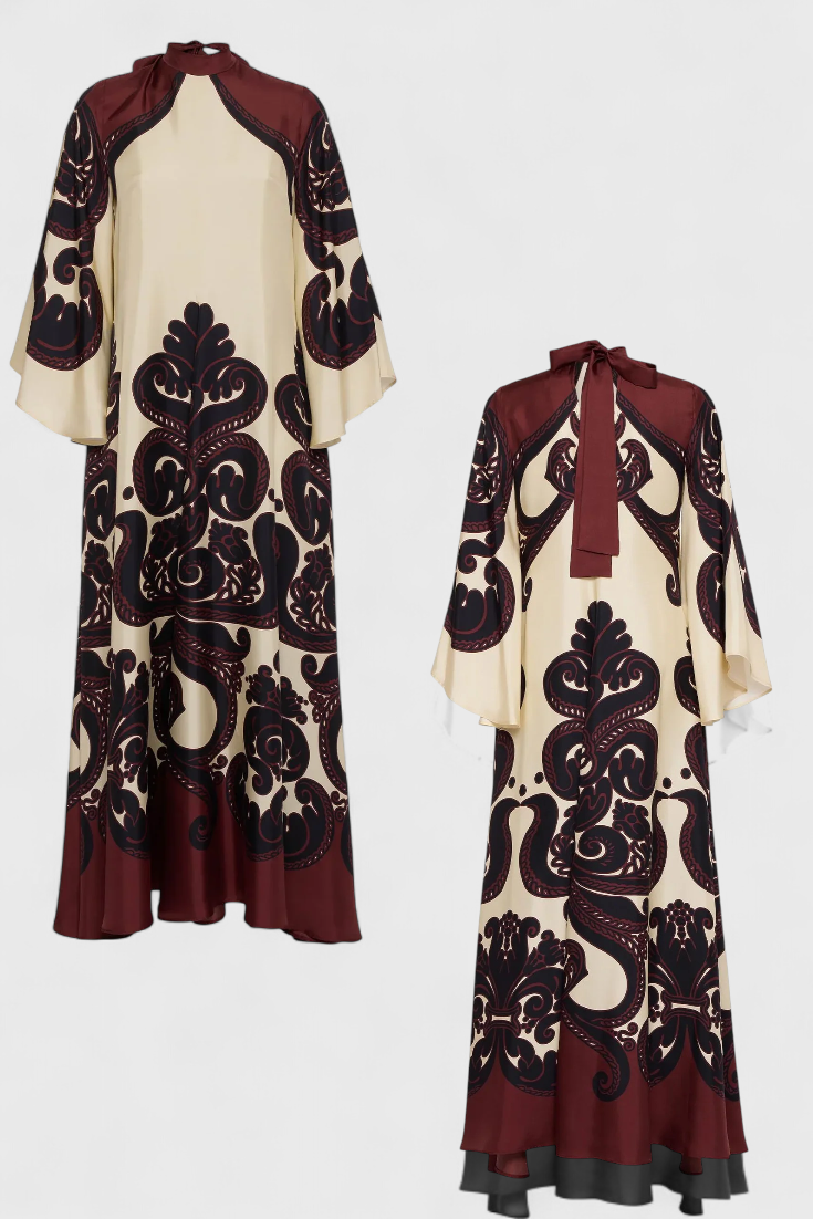 Robe Longue Maritza avec Col Haut et Imprimé de Grenadille