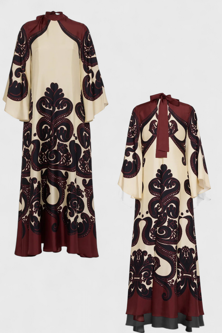 Robe Longue Maritza avec Col Haut et Imprimé de Grenadille