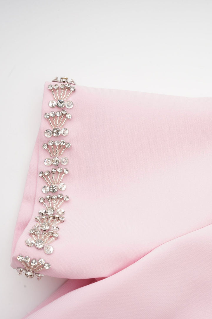 Robe Midi Évasée Linda avec Nœud en Cristal et Détails Élégants