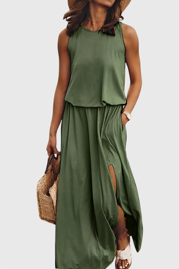 Robe Dianne Sans Manches avec Fente Latérale et Silhouette Ample
