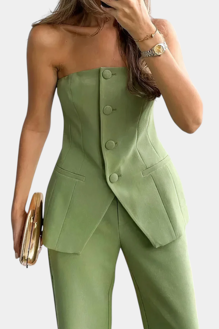 Ekaterina Ensemble Top Tube et Pantalon à Jambes Larges au Style Minimaliste