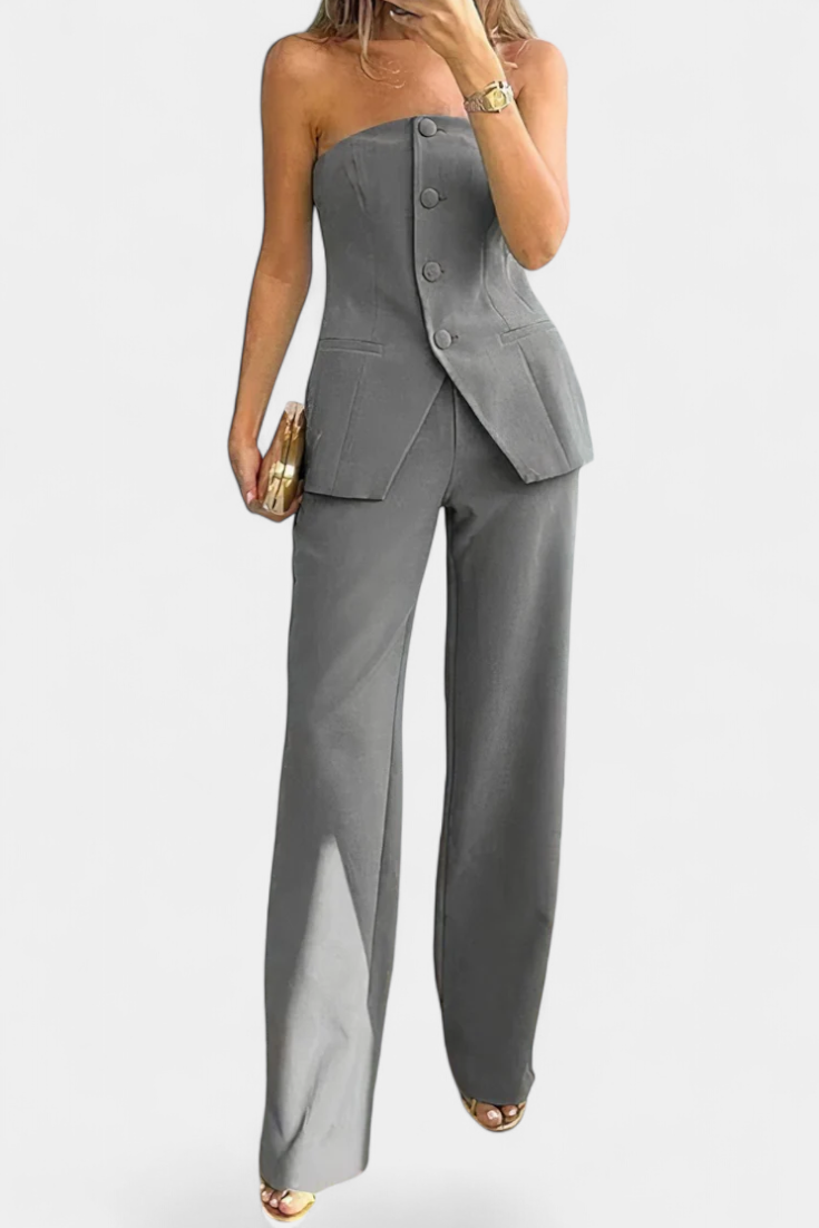 Ekaterina Ensemble Top Tube et Pantalon à Jambes Larges au Style Minimaliste