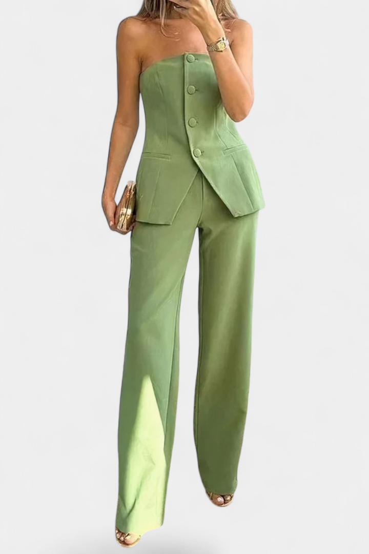 Ekaterina Ensemble Top Tube et Pantalon à Jambes Larges au Style Minimaliste