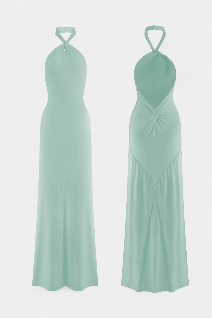 Robe Halter Ajustée Trinity avec Fronces et Dos Nu