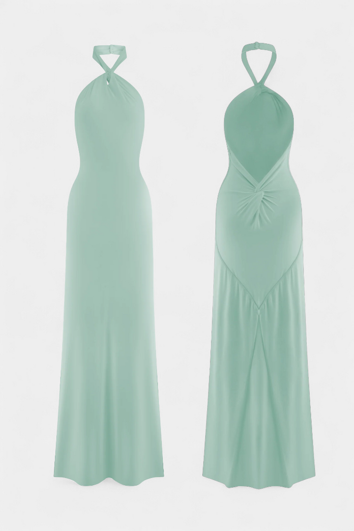 Robe Halter Ajustée Trinity avec Fronces et Dos Nu