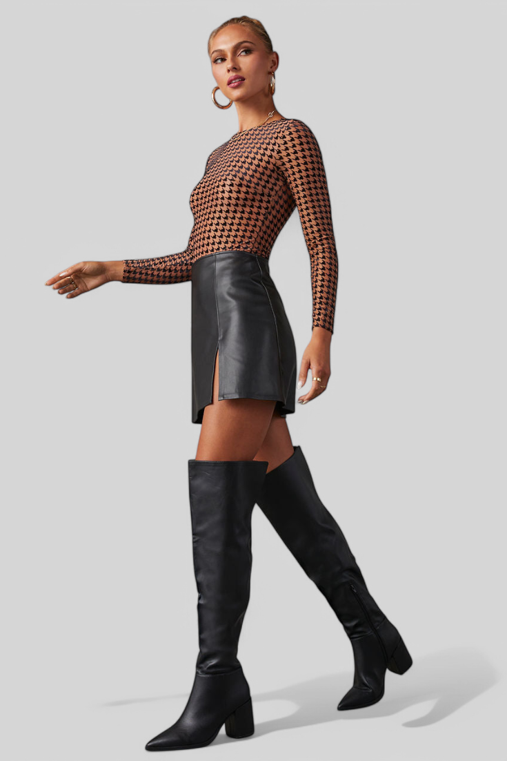 Bottes Noires Au-Delà du Genou avec Talon Large