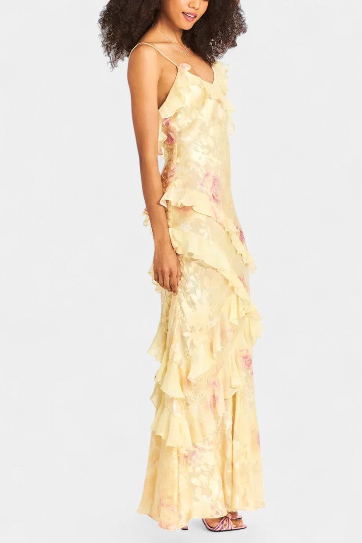 Robe Maxi Fawn avec Volants Floraux