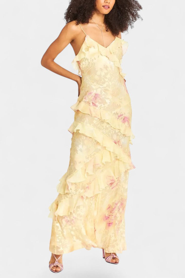 Robe Maxi Fawn avec Volants Floraux