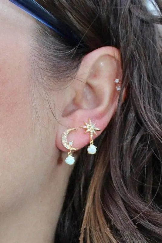 Boucles d'Oreilles Lune et Étoile en Or