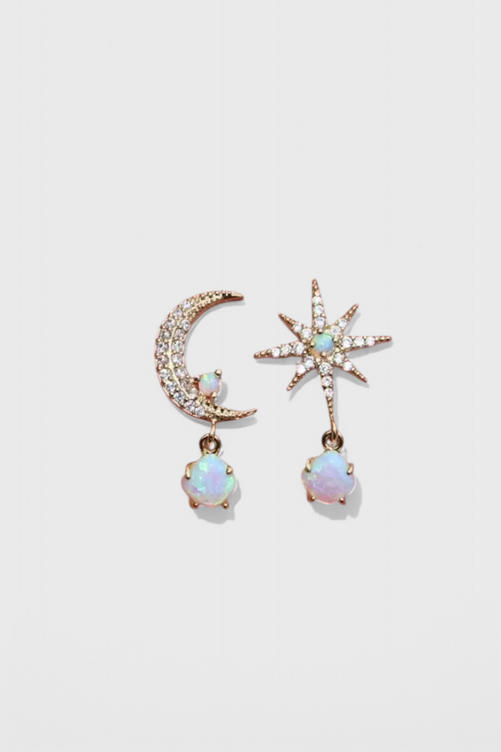 Boucles d'Oreilles Lune et Étoile en Or