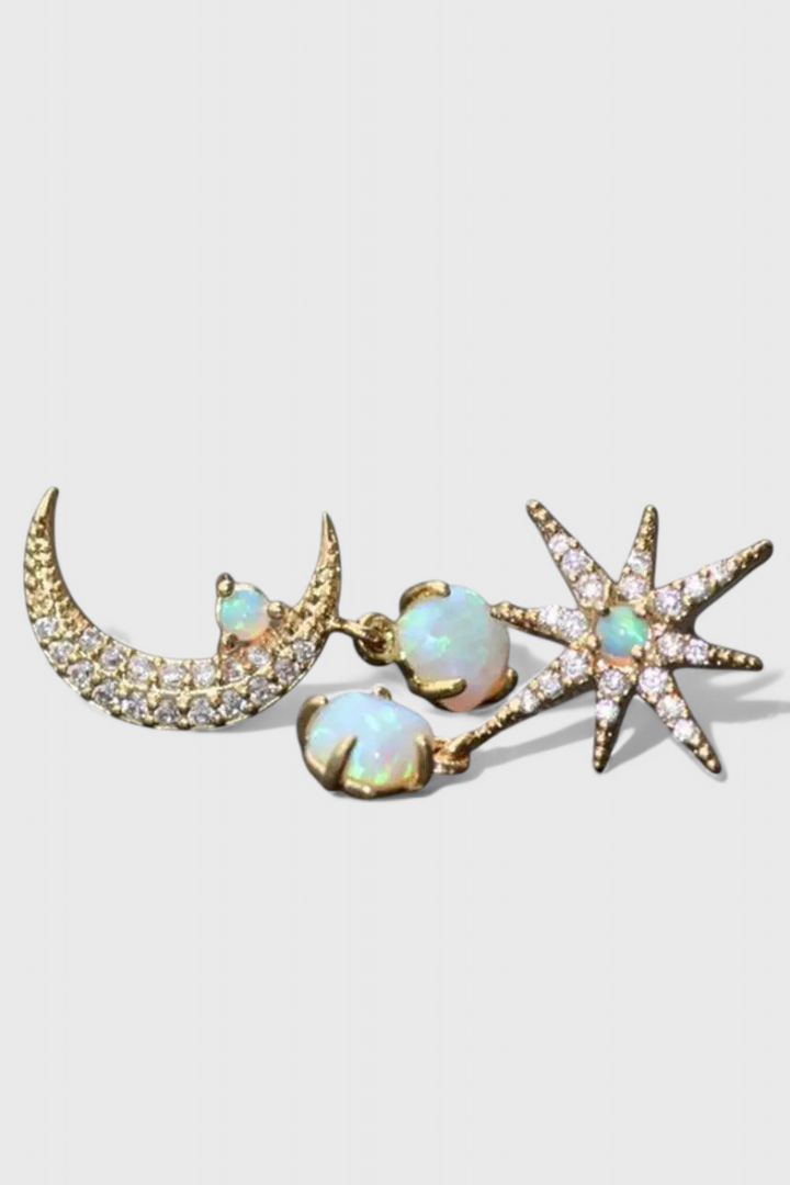 Boucles d'Oreilles Lune et Étoile en Or