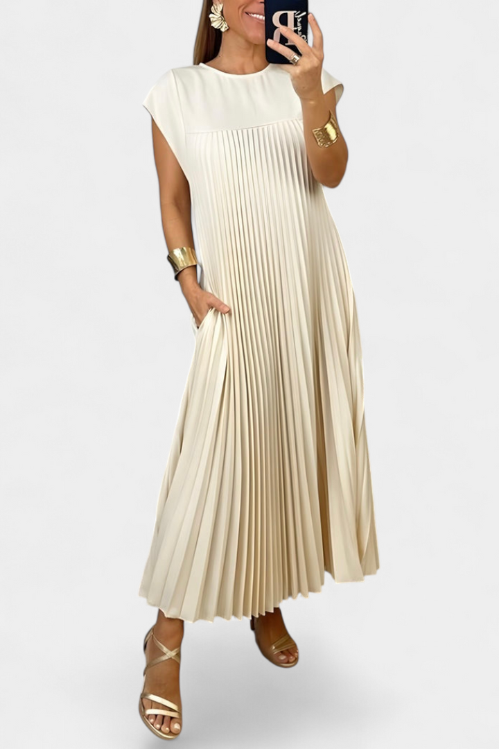 Manuela Robe Sans Manches avec Plis et Taille Haute