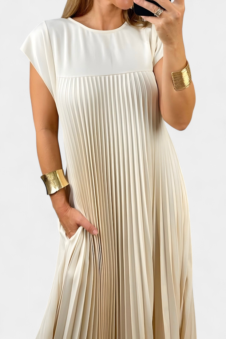 Manuela Robe Sans Manches avec Plis et Taille Haute