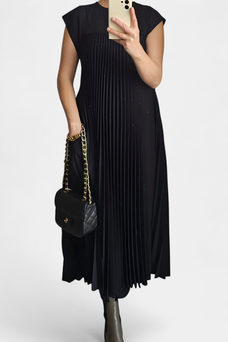 Manuela Robe Sans Manches avec Plis et Taille Haute