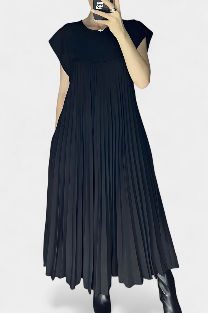 Manuela Robe Sans Manches avec Plis et Taille Haute