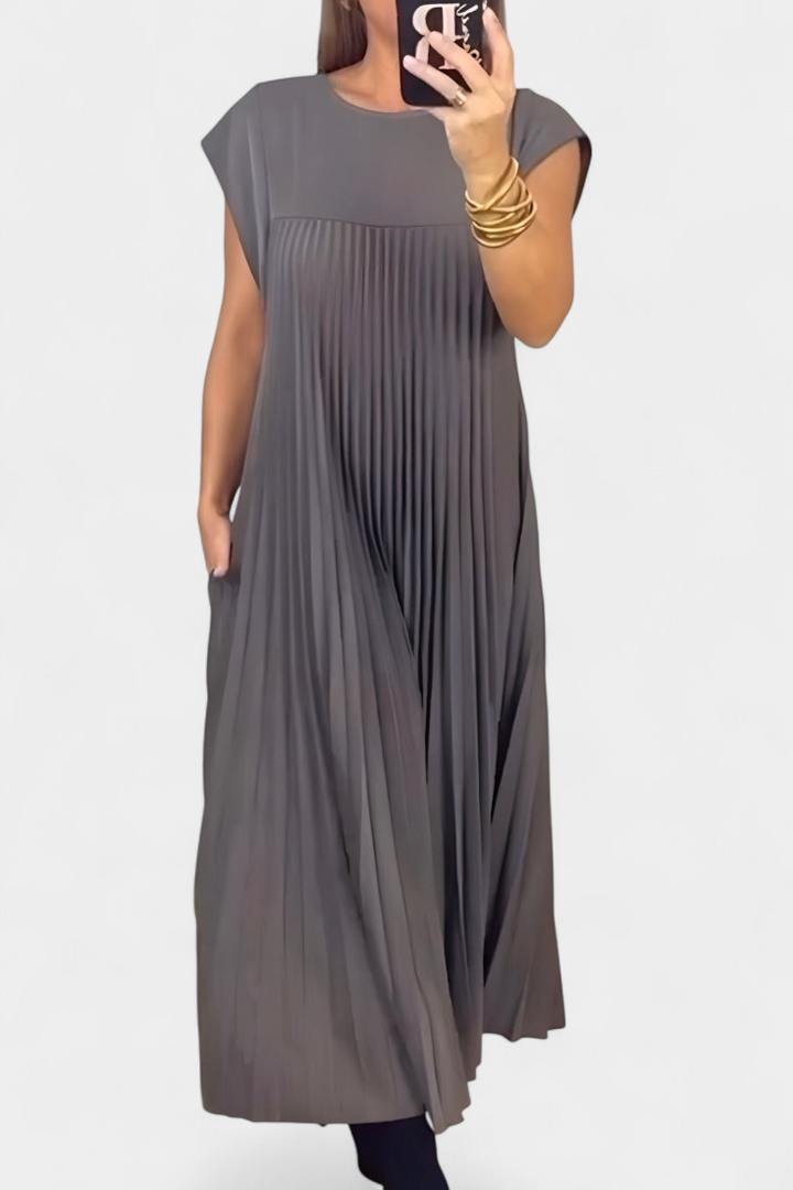 Manuela Robe Sans Manches avec Plis et Taille Haute