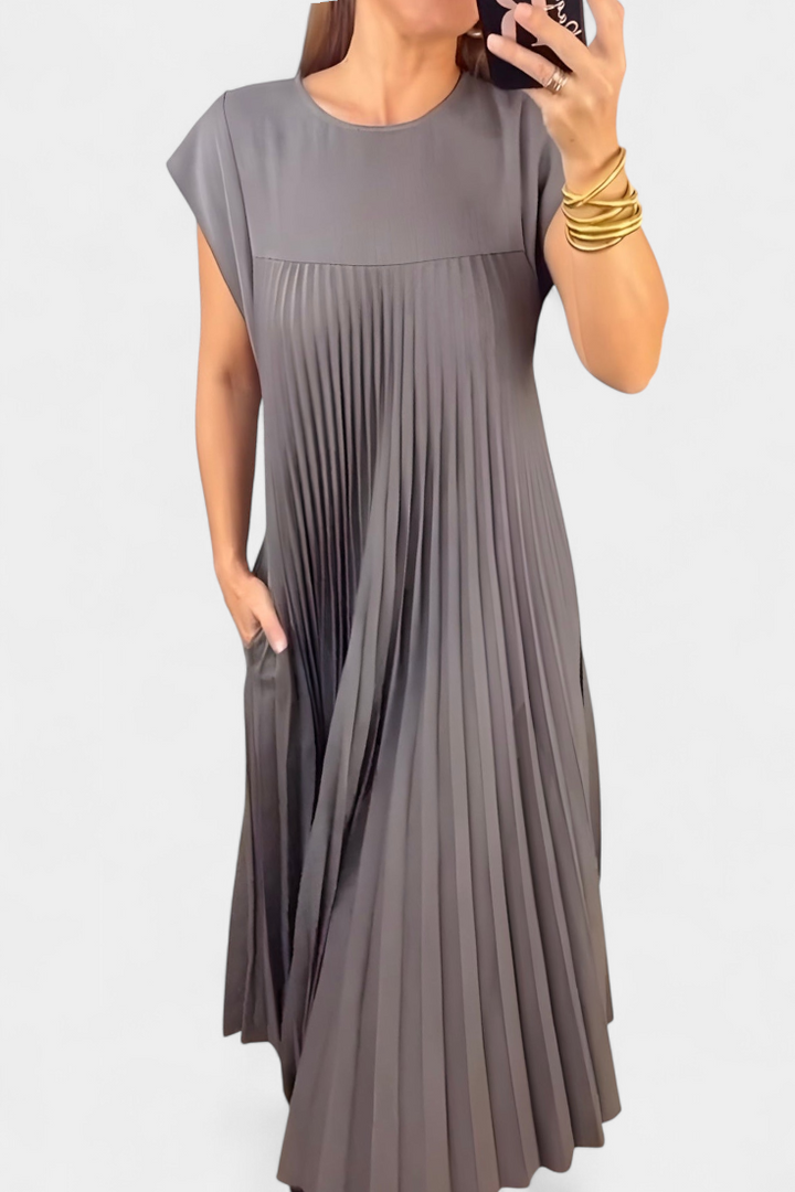 Manuela Robe Sans Manches avec Plis et Taille Haute